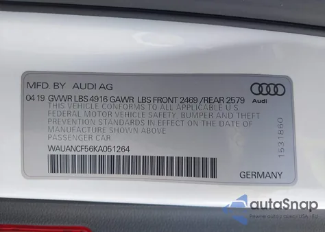 2019 Audi A5 45 Premium из США, поврежденный, VIN WAUANCF56KA051264